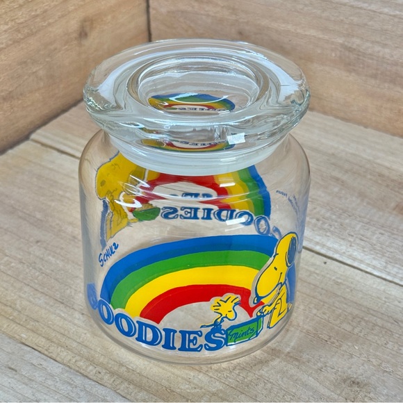 Vintage 1958 1965 Peanuts SNOOPY WOODSTOCK Glass Goodies Candy Jar with Lid - Picture 2 of 6